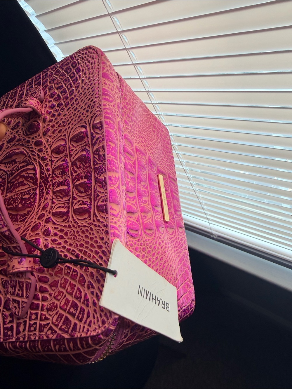 Brahmin Metallic Hot Pink Croc-Embossed Cosmetic Case - Picture 4 of 4